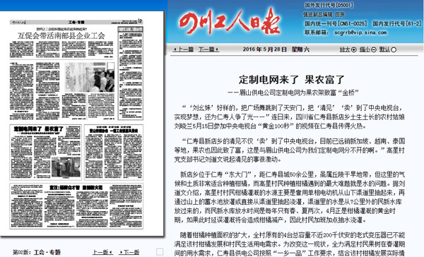 《四川工人日报》:定制电网来了 果农富了